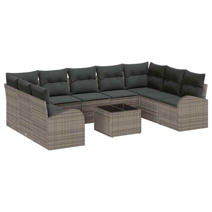 Garten-Sofa-Set mit Kissen 10 pcs Grau Poly Rattan
