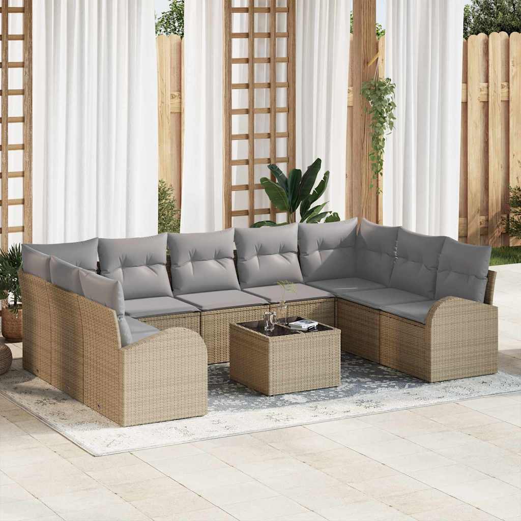 Sofa Set mit Kissen 10 pcs Beige und hellgrau Poly-Rattan