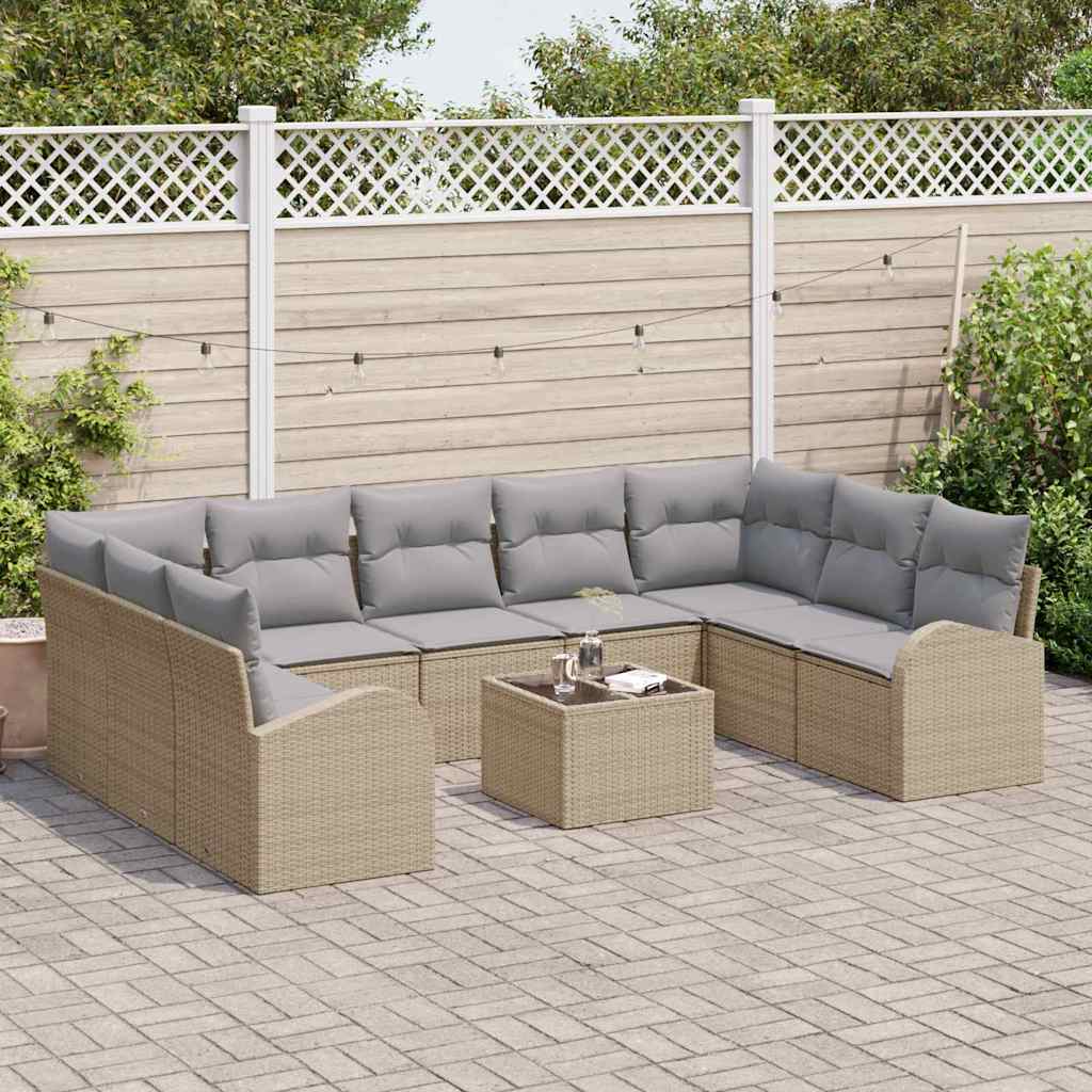 Sofa Set mit Kissen 10 pcs Beige und hellgrau Poly-Rattan