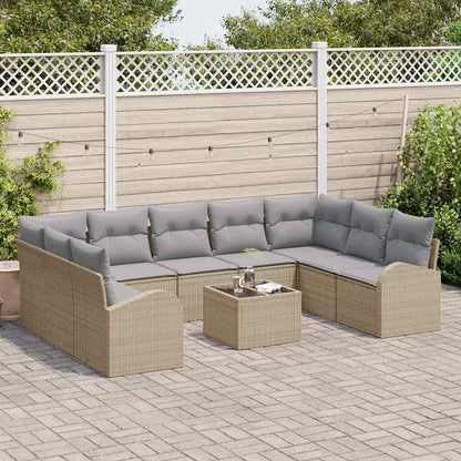 Sofa Set mit Kissen 10 pcs Beige und hellgrau Poly-Rattan