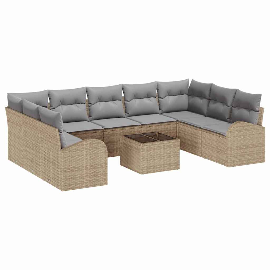 Sofa Set mit Kissen 10 pcs Beige und hellgrau Poly-Rattan