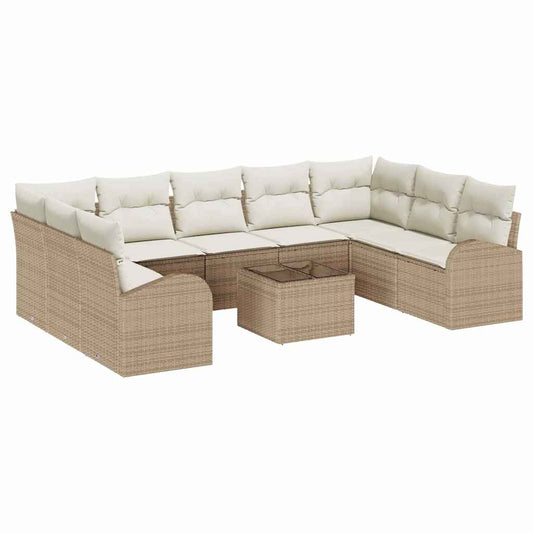 Garten-Sofa-Set mit Kissen 10 pcs Beige und Weiß Poly Rattan