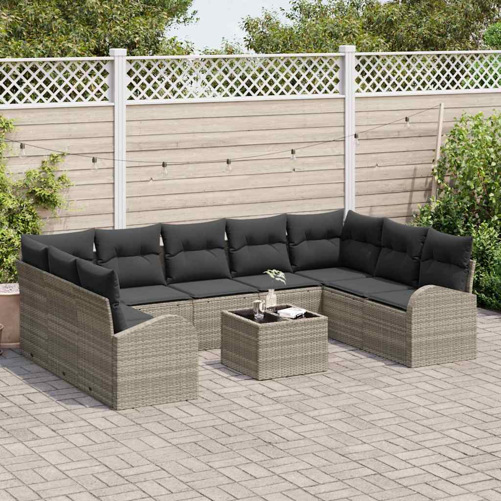 Garten-Sofa-Set mit Kissen 10 pcs Hellgrau Poly Rattan
