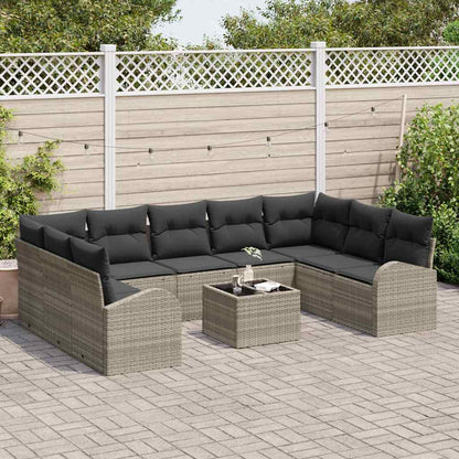 Garten-Sofa-Set mit Kissen 10 pcs Hellgrau Poly Rattan