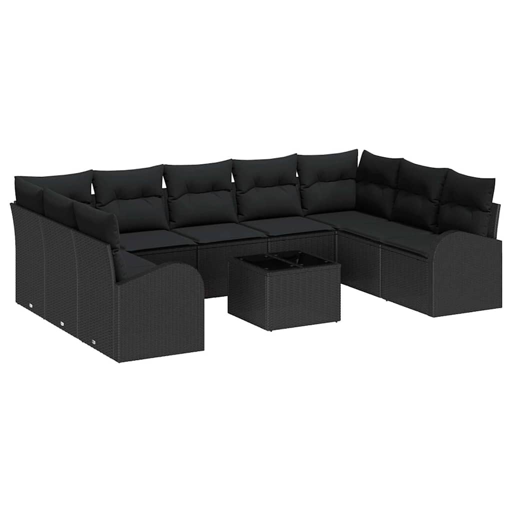 Garten-Sofa-Set mit Kissen 10 pcs Schwarz Poly Rattan