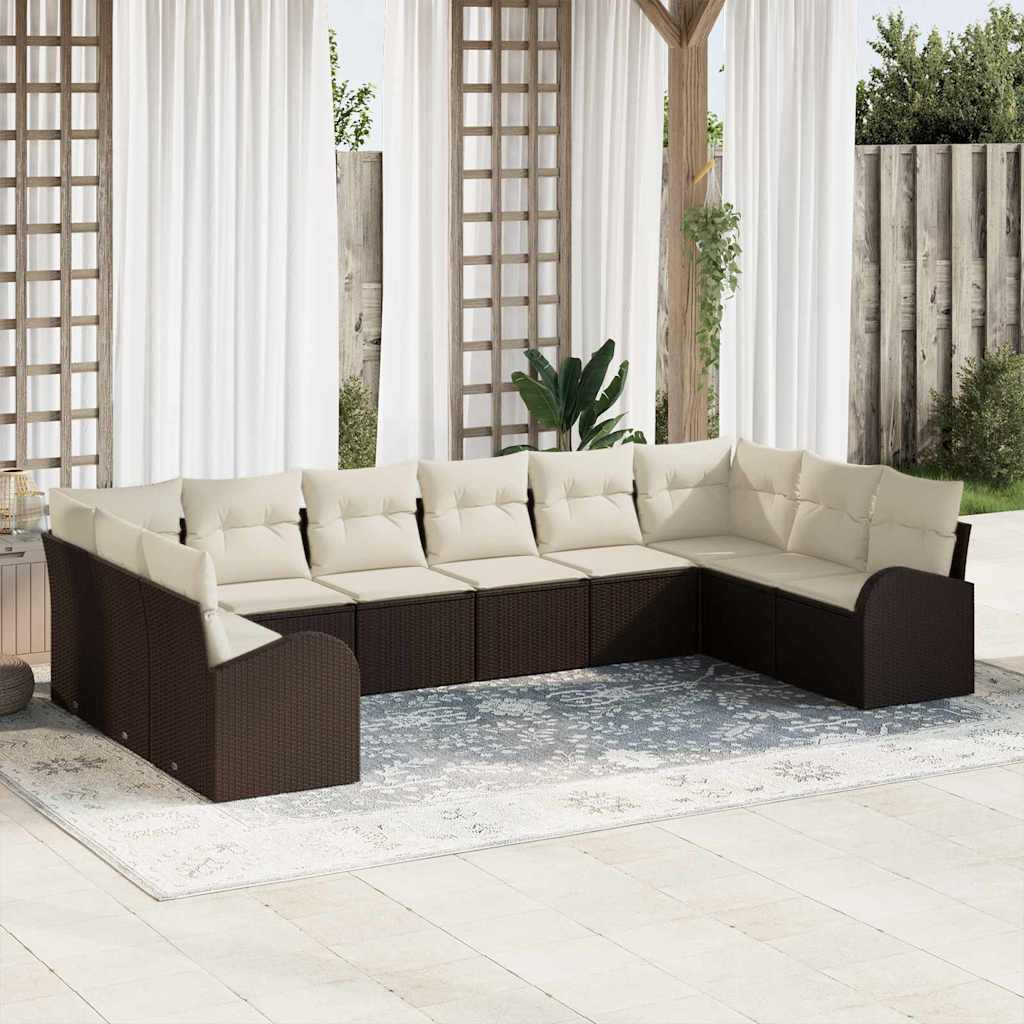 Garten-Sofa-Set mit Kissen mit Speicher 10 pcs Braun, Creme