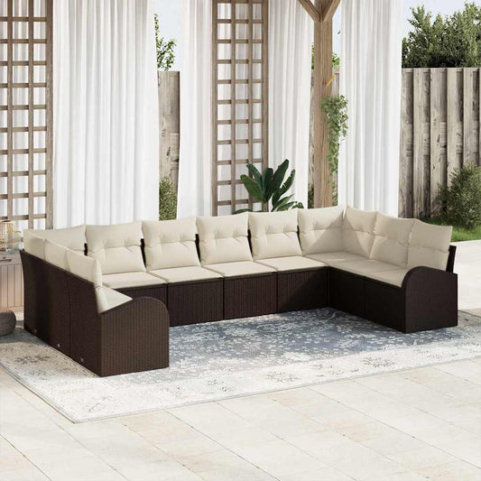 Garten-Sofa-Set mit Kissen mit Speicher 10 pcs Braun, Creme