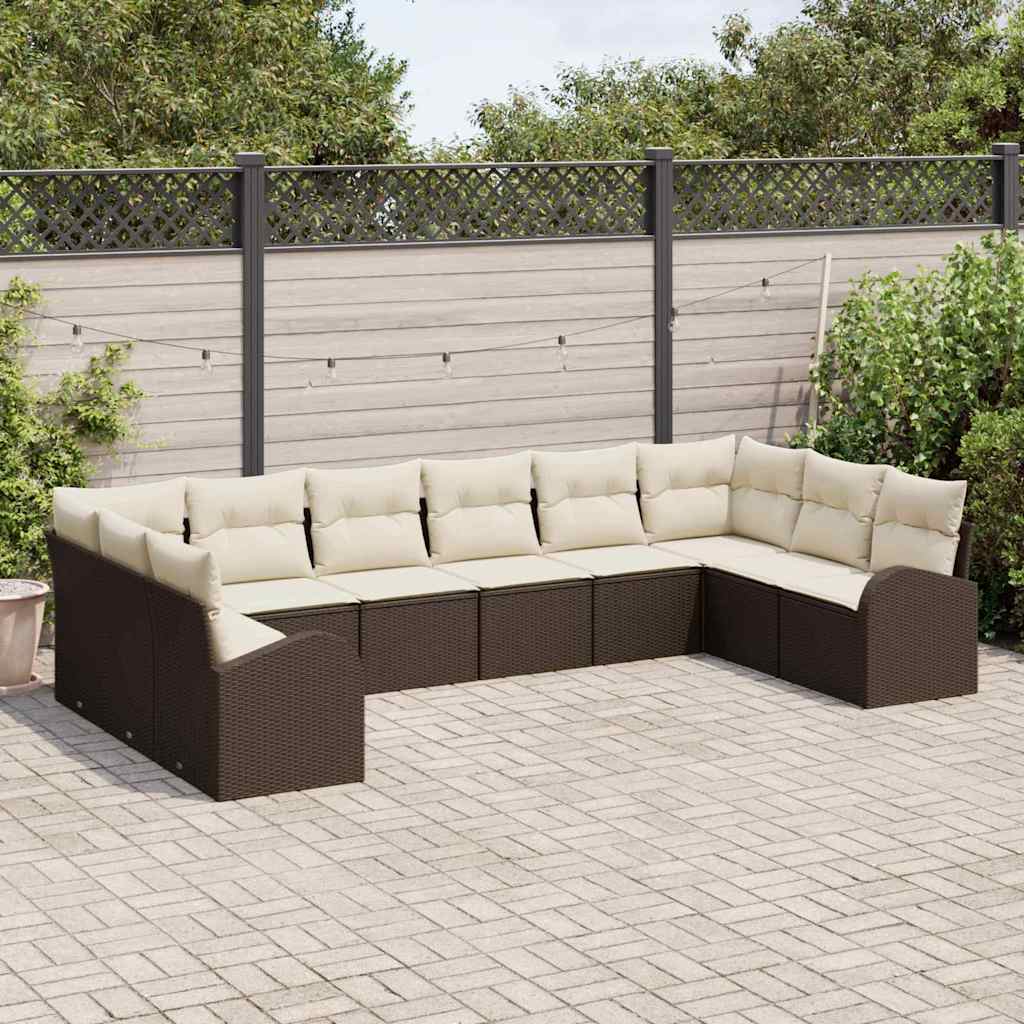 Garten-Sofa-Set mit Kissen mit Speicher 10 pcs Braun, Creme