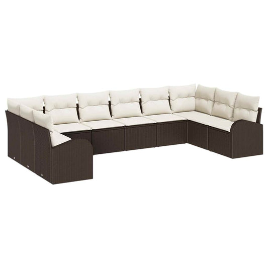 Garten-Sofa-Set mit Kissen mit Speicher 10 pcs Braun, Creme