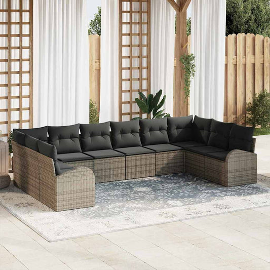 Garten-Sofa-Set mit Kissen mit Speicher 10 pcs Grau