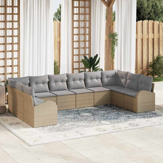 Garten-Sofa-Set mit Kissen mit Speicher 10 pcs Beige, Hellgrau