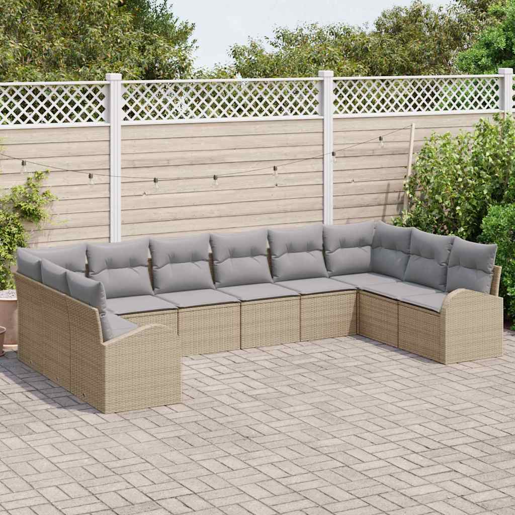 Garten-Sofa-Set mit Kissen mit Speicher 10 pcs Beige, Hellgrau