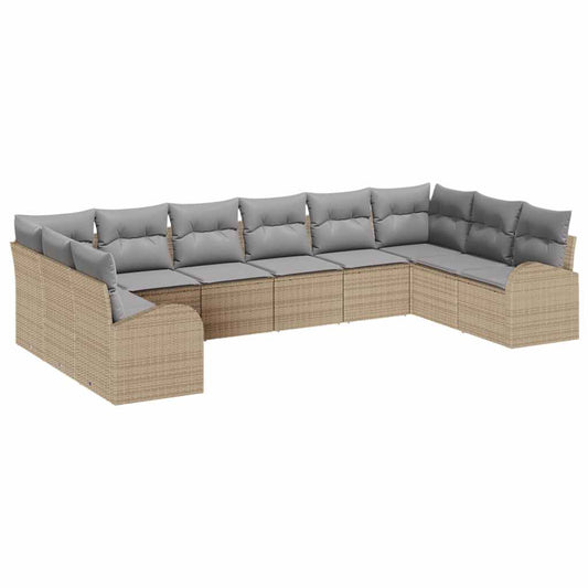 Garten-Sofa-Set mit Kissen mit Speicher 10 pcs Beige, Hellgrau