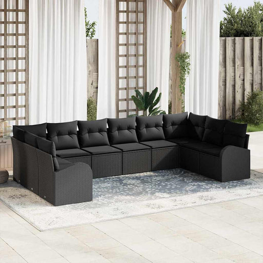 Garten-Sofa-Set mit Kissen mit Speicher 10 pcs Schwarz