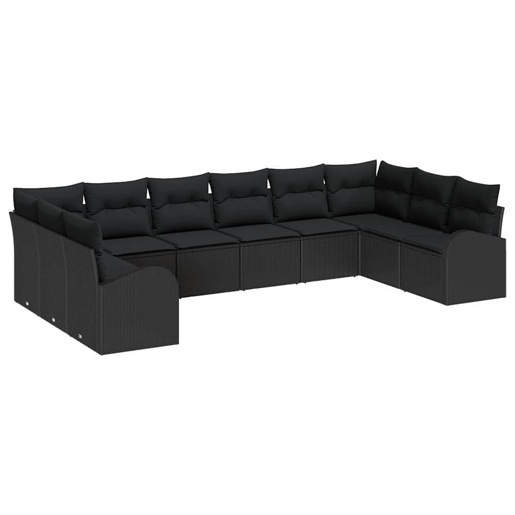 Garten-Sofa-Set mit Kissen mit Speicher 10 pcs Schwarz