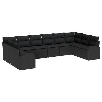 Garten-Sofa-Set mit Kissen mit Speicher 10 pcs Schwarz