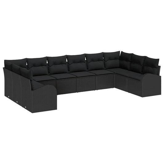Garten-Sofa-Set mit Kissen mit Speicher 10 pcs Schwarz