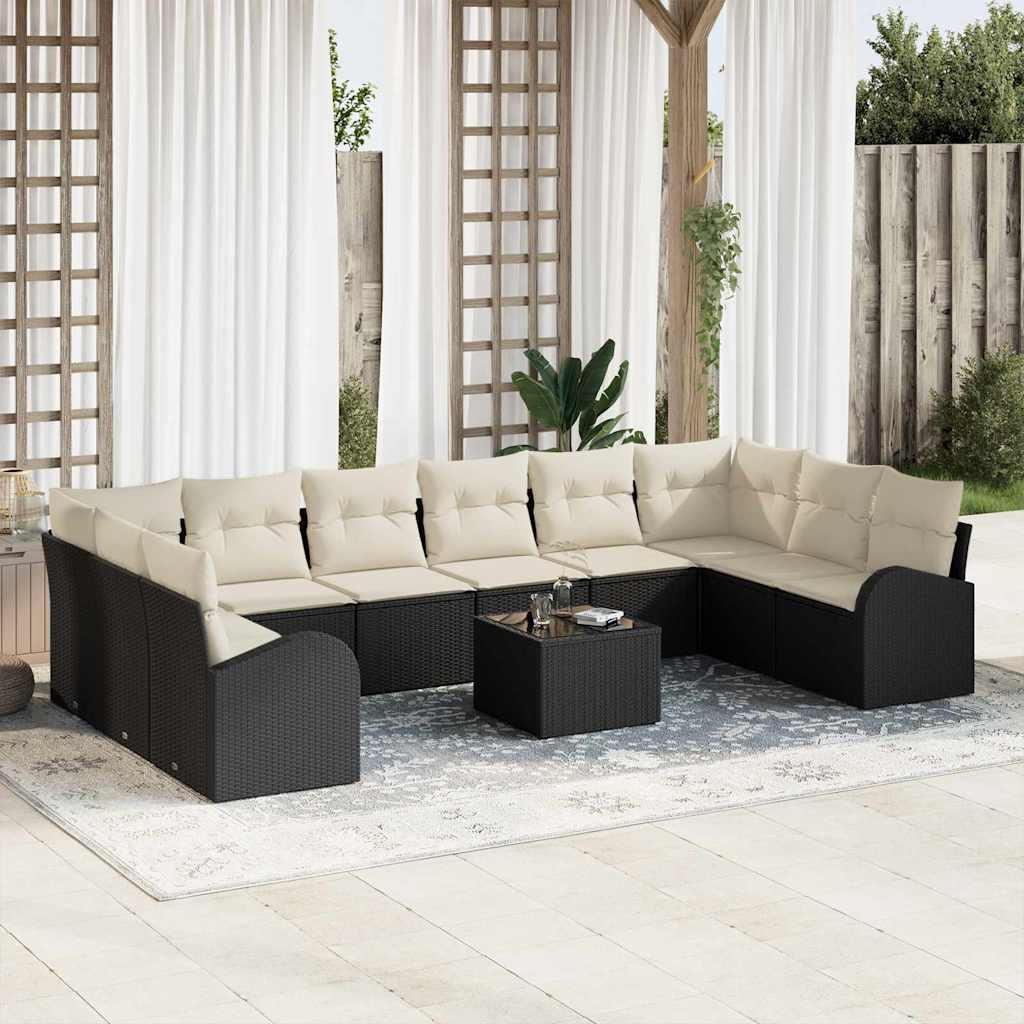 Garten-Sofa-Set mit Kissen mit Speicher 11 pcs Braun und Creme