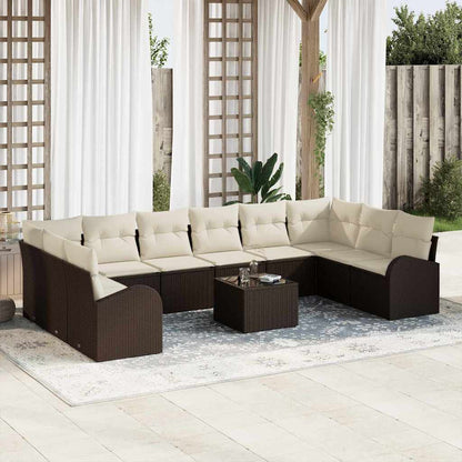 Garten-Sofa-Set mit Kissen mit Speicher 11 pcs Braun, Creme