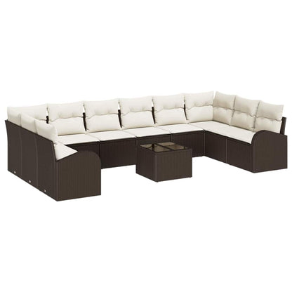 Garten-Sofa-Set mit Kissen mit Speicher 11 pcs Braun, Creme