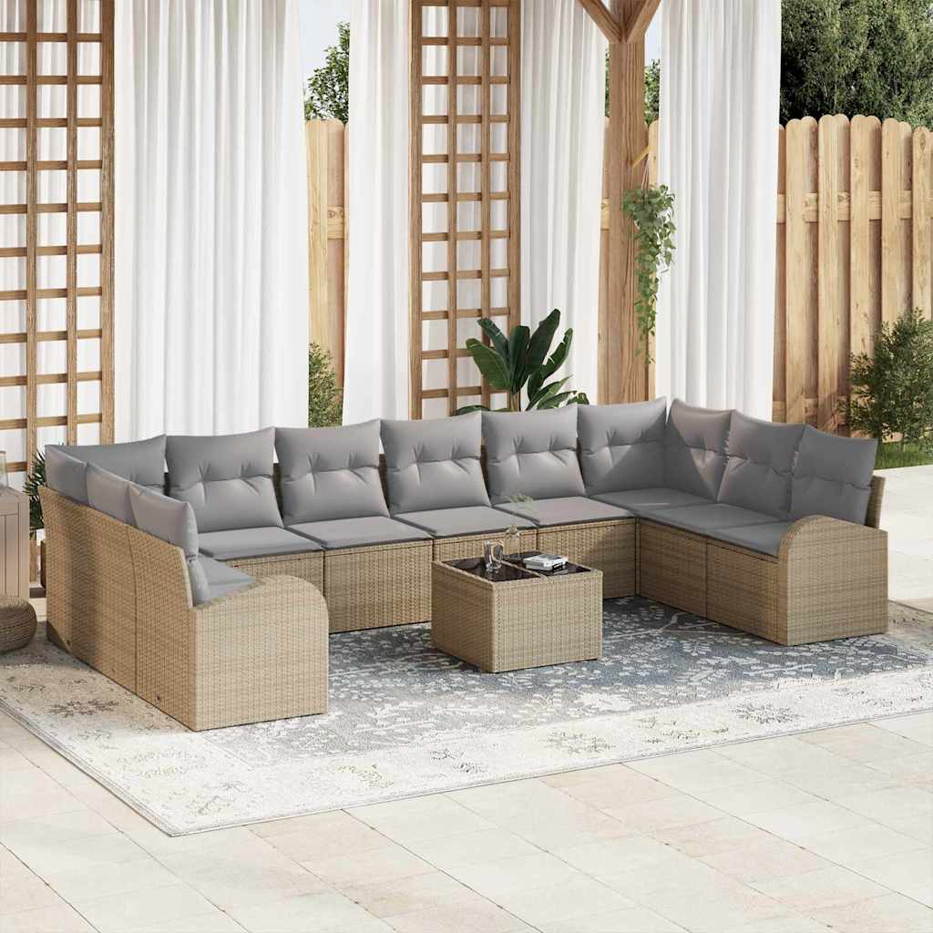 Garten-Sofa-Set mit Kissen mit Speicher 11 pcs Beige, Hellgrau