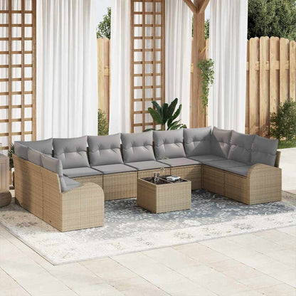 Garten-Sofa-Set mit Kissen mit Speicher 11 pcs Beige, Hellgrau