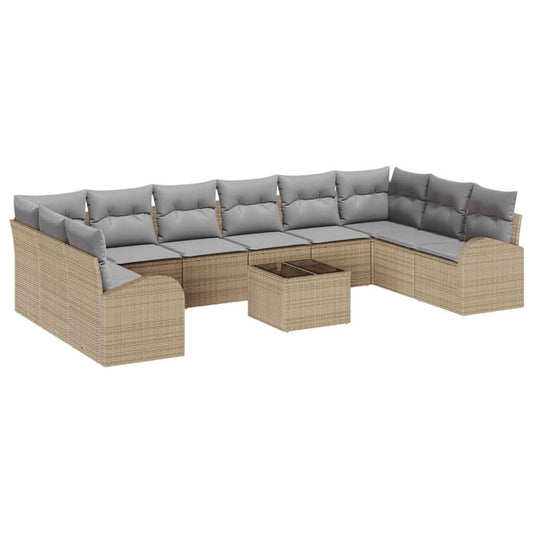 Garten-Sofa-Set mit Kissen mit Speicher 11 pcs Beige, Hellgrau