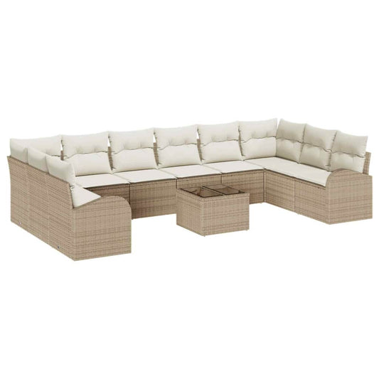 Garten-Sofa-Set mit Kissen mit Speicher 11 pcs Beige, Creme