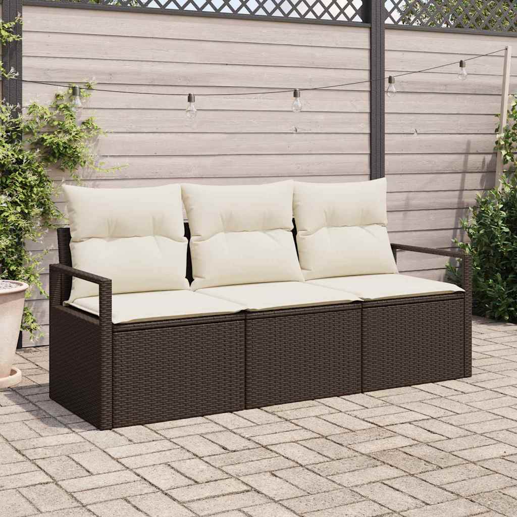 Garten-Sofa-Set mit Kissen mit Speicher 3 pcs Braun, Creme