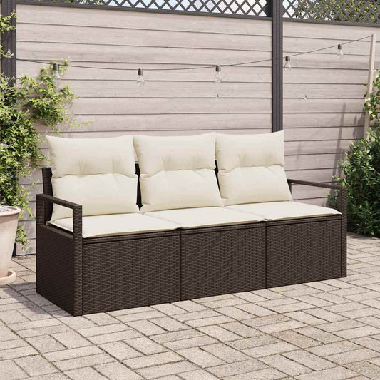 Garten-Sofa-Set mit Kissen mit Speicher 3 pcs Braun, Creme