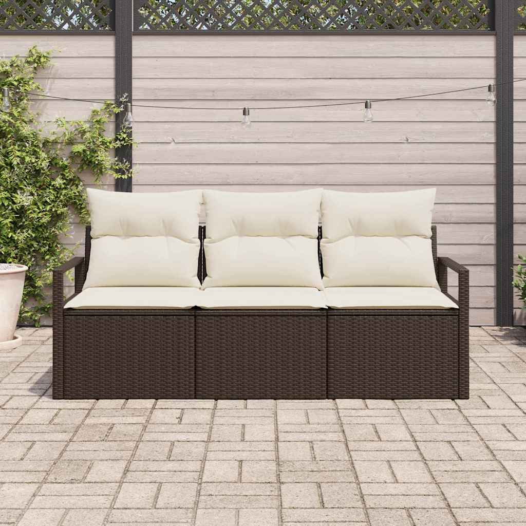 Garten-Sofa-Set mit Kissen mit Speicher 3 pcs Braun, Creme
