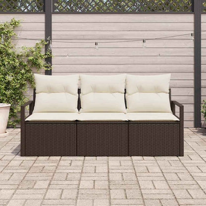 Garten-Sofa-Set mit Kissen mit Speicher 3 pcs Braun, Creme