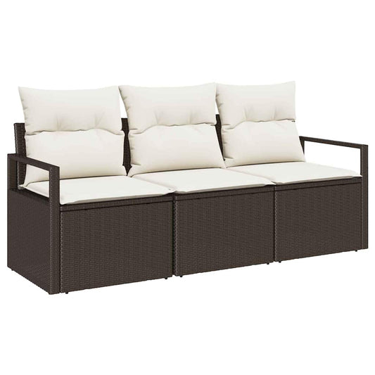 Garten-Sofa-Set mit Kissen mit Speicher 3 pcs Braun, Creme