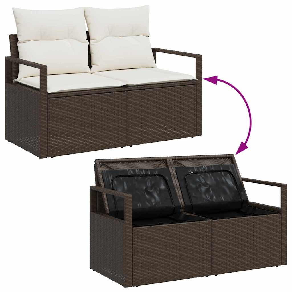 Garten-Sofa-Set mit Kissen mit Speicher 3 pcs Braun, Creme