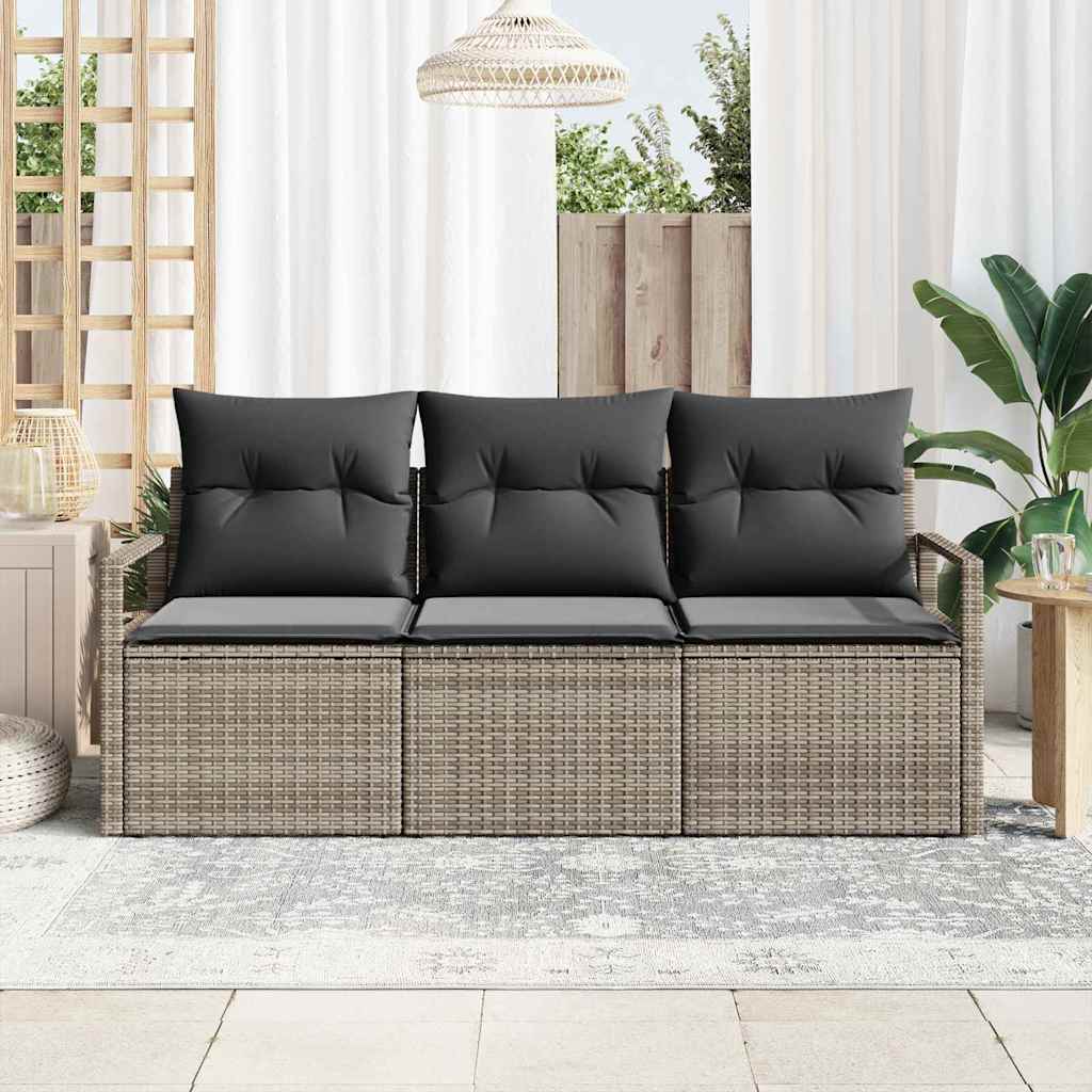 Garten-Sofa-Set mit Kissen mit Speicher 3 pcs Grau