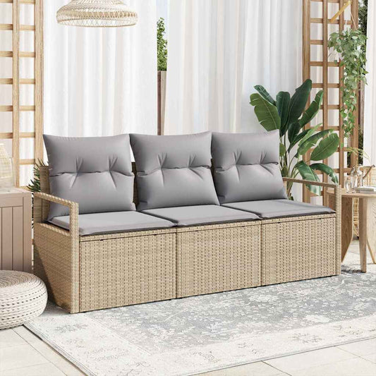 Garten-Sofa-Set mit Kissen mit Speicher 3 pcs Beige, Hellgrau