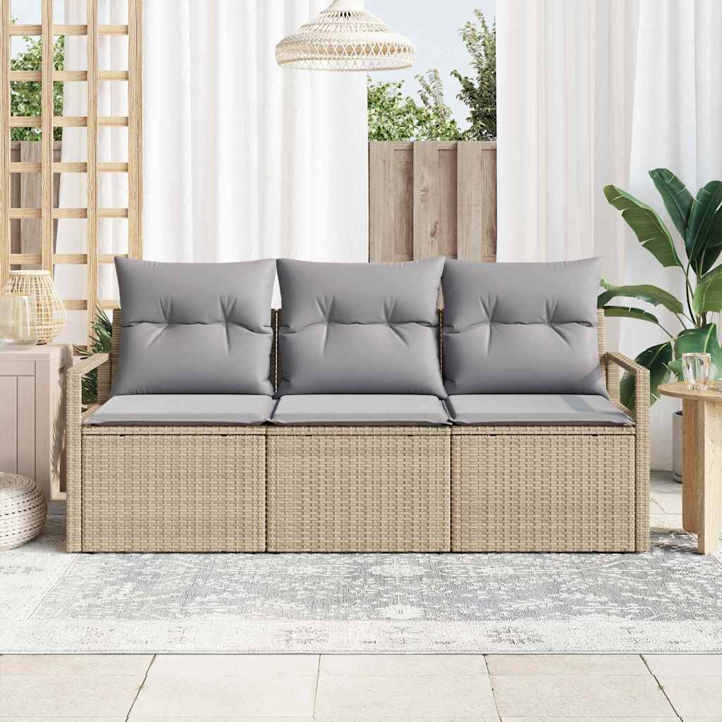 Garten-Sofa-Set mit Kissen mit Speicher 3 pcs Beige, Hellgrau