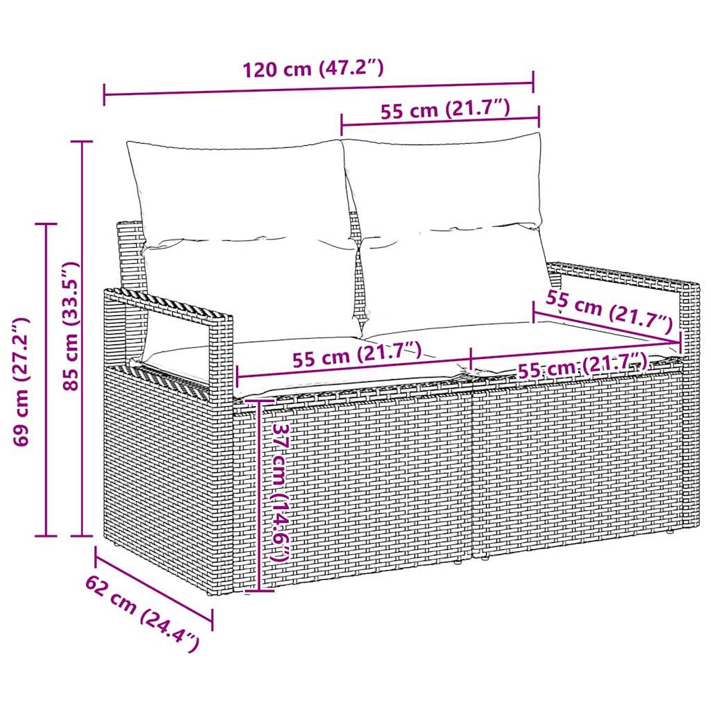 Garten-Sofa-Set mit Kissen mit Speicher 3 pcs Beige, Hellgrau