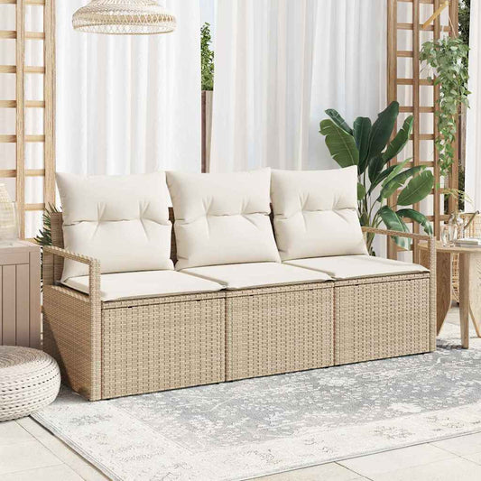Garten-Sofa-Set mit Kissen mit Speicher 3 pcs Beige, Creme