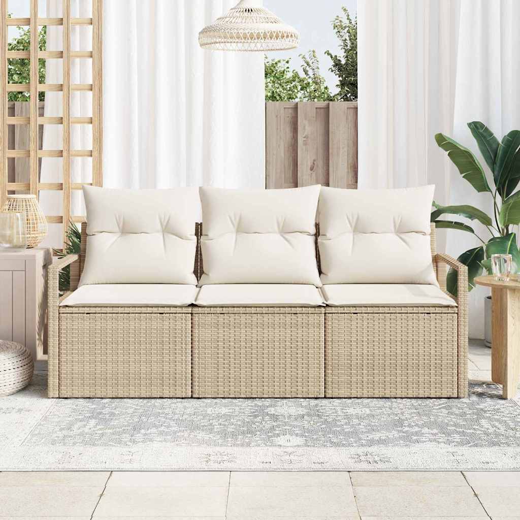 Garten-Sofa-Set mit Kissen mit Speicher 3 pcs Beige, Creme