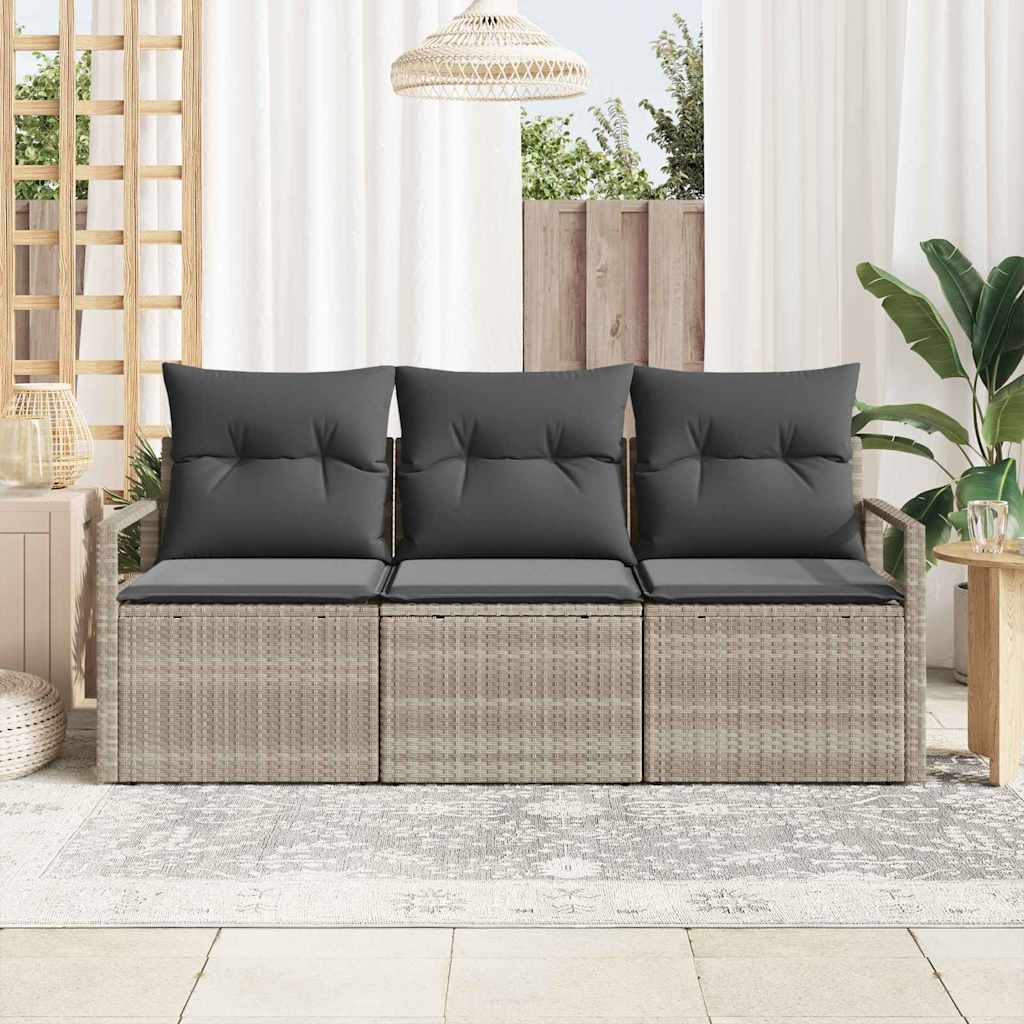 Garten-Sofa-Set mit Kissen mit Speicher 3 pcs Hellgrau