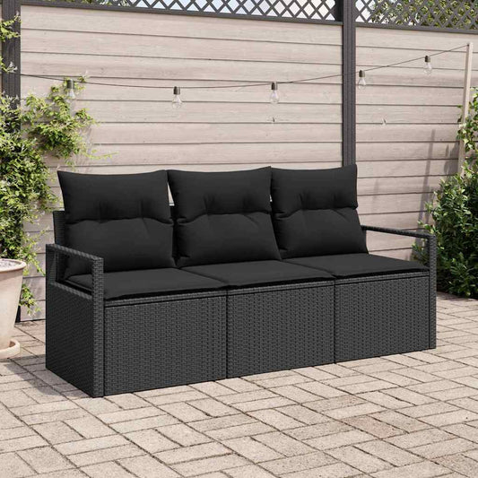 Garten-Sofa-Set mit Kissen mit Speicher 3 pcs Schwarz