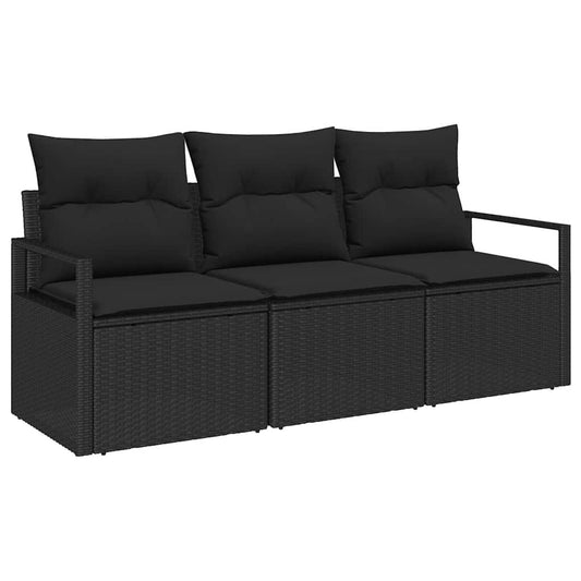 Garten-Sofa-Set mit Kissen mit Speicher 3 pcs Schwarz