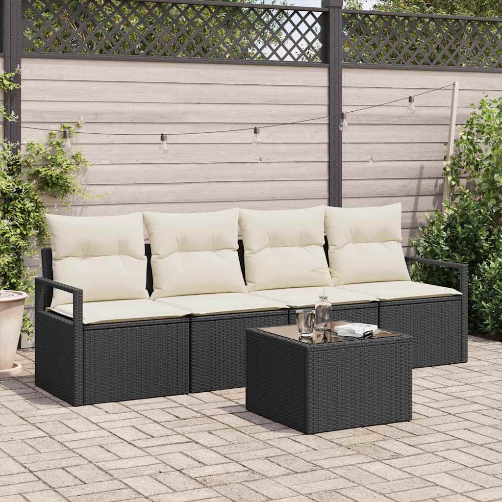 Garten-Sofa-Set mit Kissen 5 pcs Schwarz, Creme 55 x 55 x 37 cm