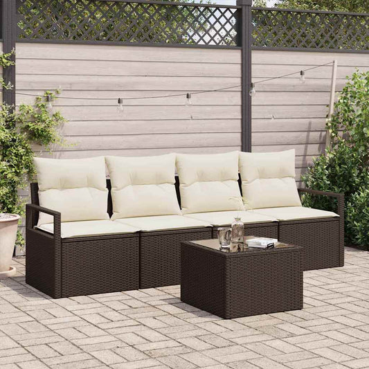Garten-Sofa-Set mit Kissen 5 pcs Braun, Creme 55 x 55 x 37 cm