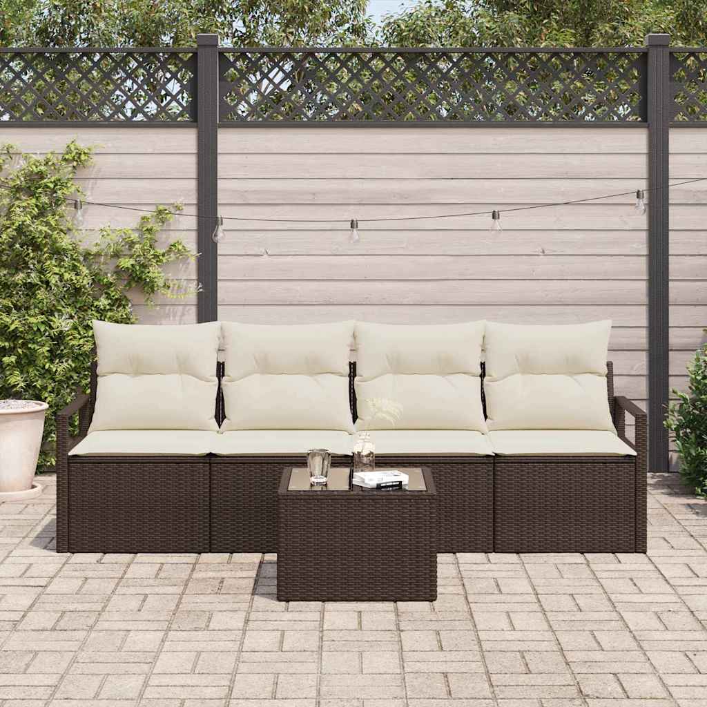 Garten-Sofa-Set mit Kissen 5 pcs Braun, Creme 55 x 55 x 37 cm