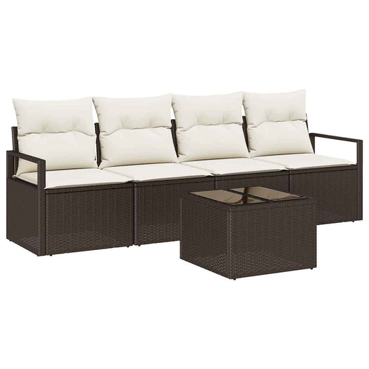 Garten-Sofa-Set mit Kissen 5 pcs Braun, Creme 55 x 55 x 37 cm