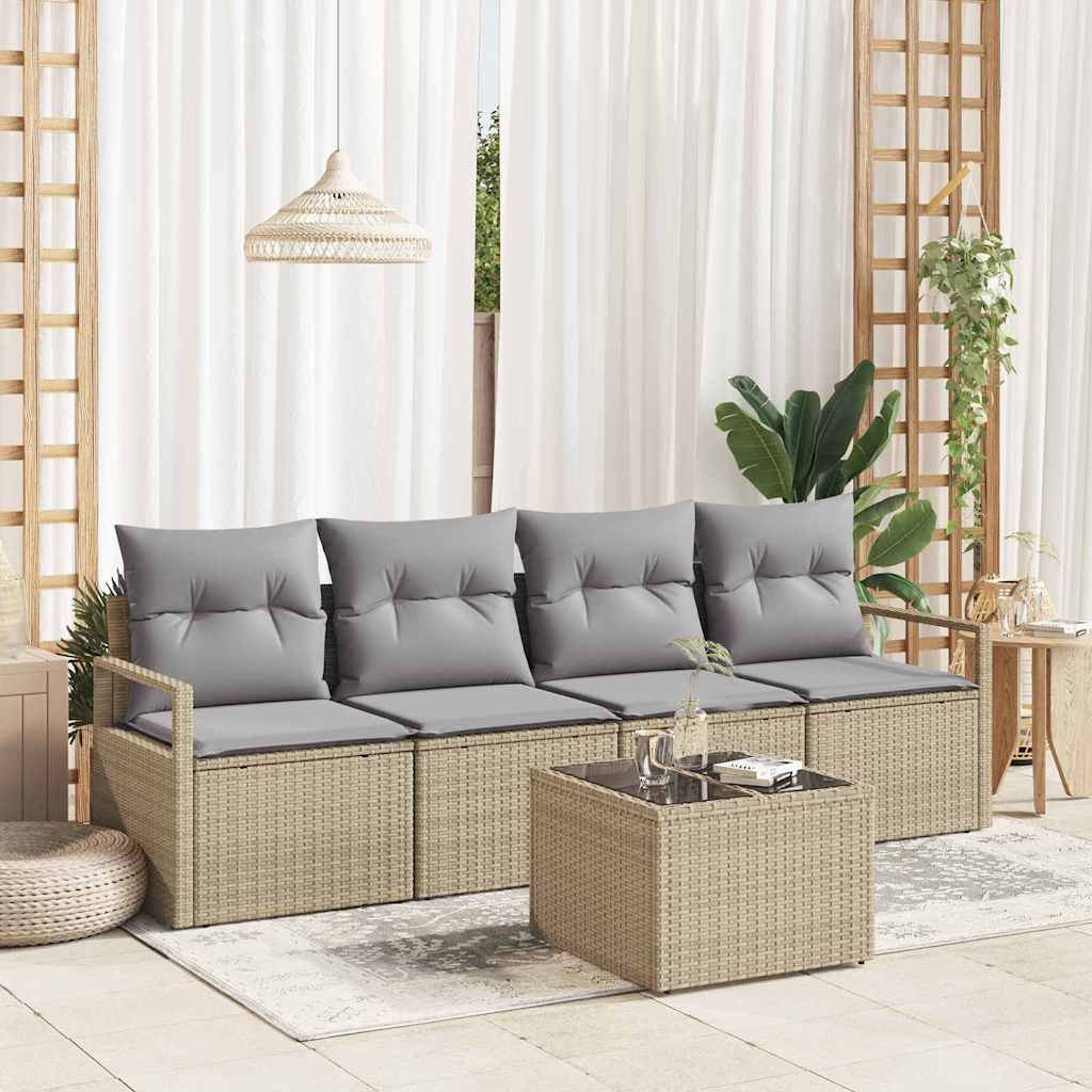 Garten-Sofa-Set mit Kissen 5 pcs Beige, Grau 55 x 55 x 37 cm