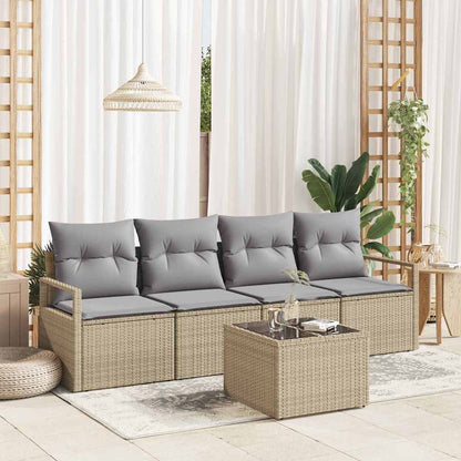 Garten-Sofa-Set mit Kissen 5 pcs Beige, Grau 55 x 55 x 37 cm