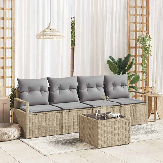 Garten-Sofa-Set mit Kissen 5 pcs Beige, Grau 55 x 55 x 37 cm